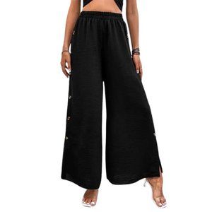 Womens Black Loose Elastic Waist Wide Leg Pants NWOT